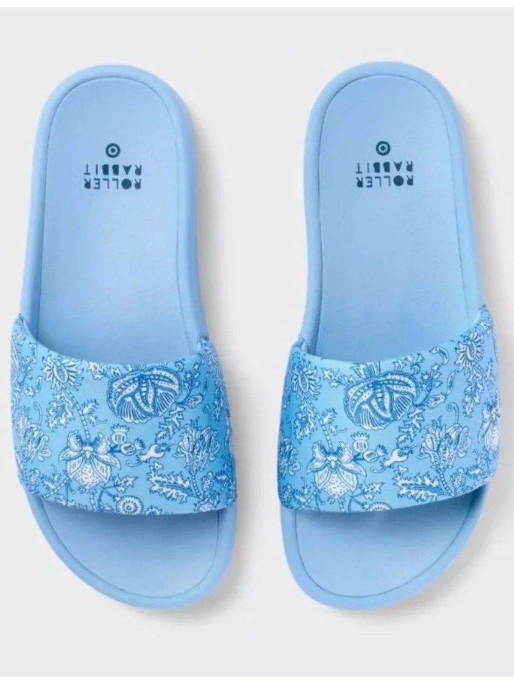 Roller Rabbit Sky Blue Paisley Slide Sandals Womens Size 11/12